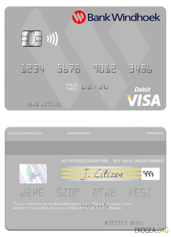 Carte de débit visa de la Namibia Bank Windhoek Limited